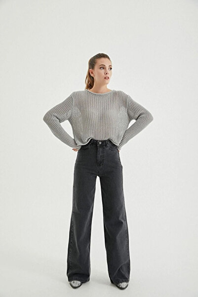 WODDİ Soft Jns Tnya Casual Smoked Denim Stretch Fabric Palazzo Wide Leg Jeans