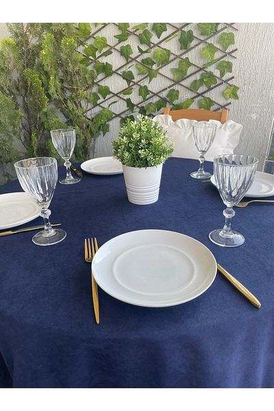 Decamor home Față de masă rotundă, albastru marin, rezistentă la pete, texturată din catifea