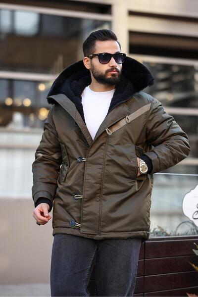 RHONES Men's Hooded Fur Winter Long Coat