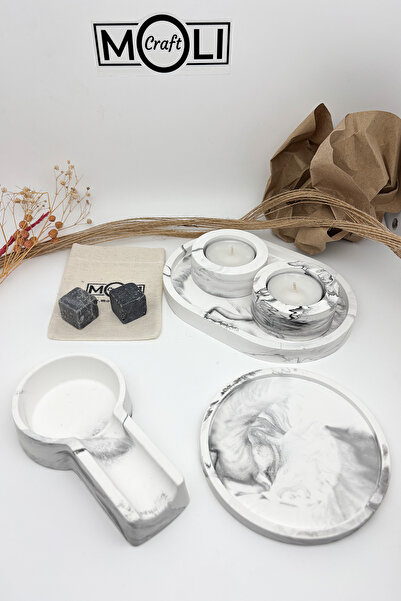 Moli Craft Mermer Desenli Tekli Puro Küllüğü 1 Adet  Bardak Altlığı 2 adet Vi...