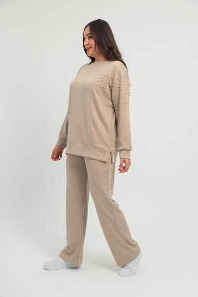 Esina Women's Modal Fabric Pipe Leg Tracksuit Set with Stone Detail