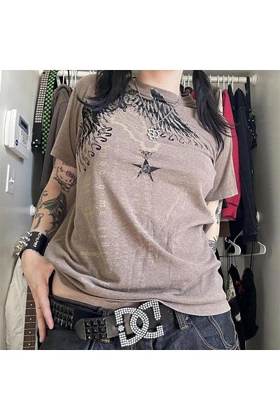 Karakedi Ρετρό ανοιχτό καφέ Redemption Cross Unisex Cyber Grunge T-shirt