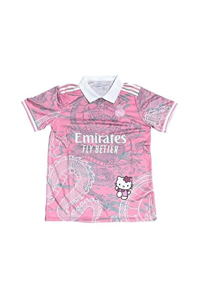 Karakedi Pink Kitty Madrid Dragon Jersey White Button Collar T-Shirt
