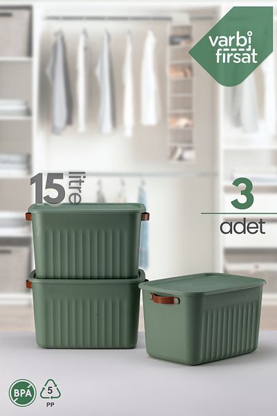 Varbifırsat Green Boxify 15Lt 3Pcs Organizer Box with Lid - Multi-Purpose Decorative Storage Organizer