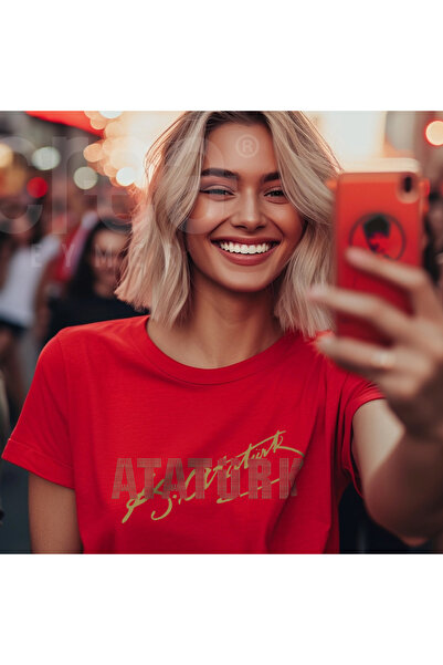 Crea Eymer Wear تي شيرت قطني برقبة دائرية مطبوع عليه حجر أتاتورك برونزي أسود ...