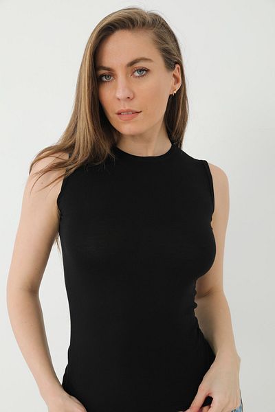 Arma Yıldız Black Women's Bamboo T-Shirt Crew Neck Sleeveless Undershirt