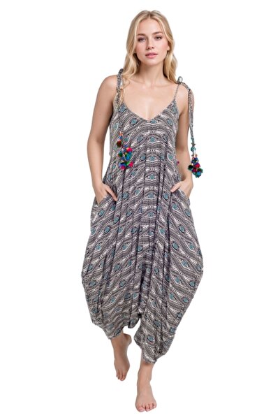 Cassime Жіночий комбінезон з принтом у вигляді очей, на бретельках з помпонами