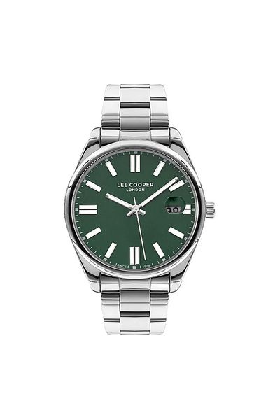 Lee Cooper Men's Watch New Season Silver Band with Green Calendar Bracelet and Gift
