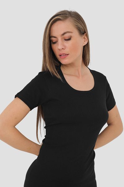 Arma Yıldız 2-Pack Women's Black T-Shirt Crew Neck Short Sleeve Undershirt 100% Cotton Rib