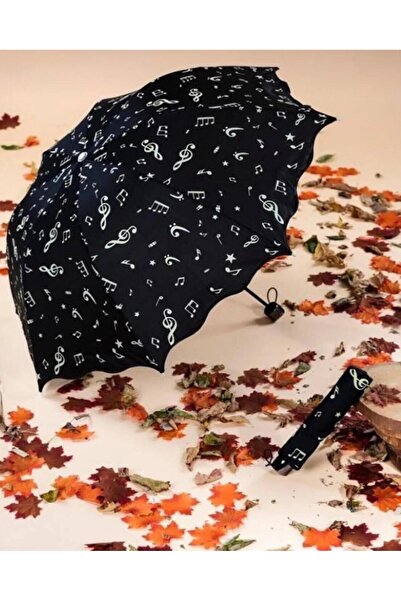 LEIDORY Rüzgara Dayanıklı Unısex Siyah Müzik Notası Desenli Şemsiye