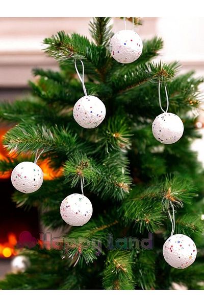 Happyland Christmas Ball White Foam Styrofoam Pine Tree Ornament 6Pcs 4cm Snow Ball Ornament