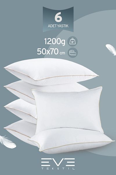 Eve Tekstil 6 bucăți Yellow Dream Series Pernă umplută cu fibre de silicon antialergice cu fermoar 50x70cm 1200gr