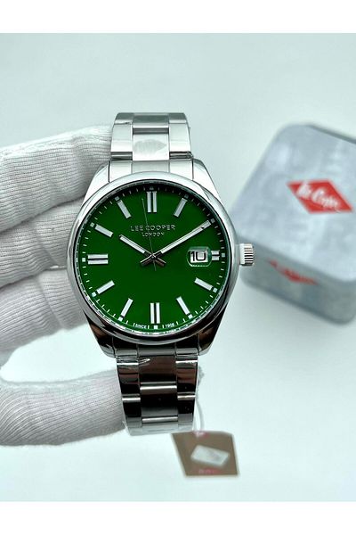 Lee Cooper Men's Watch New Season Silver Band with Green Calendar Bracelet and Gift