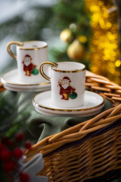 ACAR Rennes New Year's Santa Claus Coffee Cup Set for 2 People - 90 ml