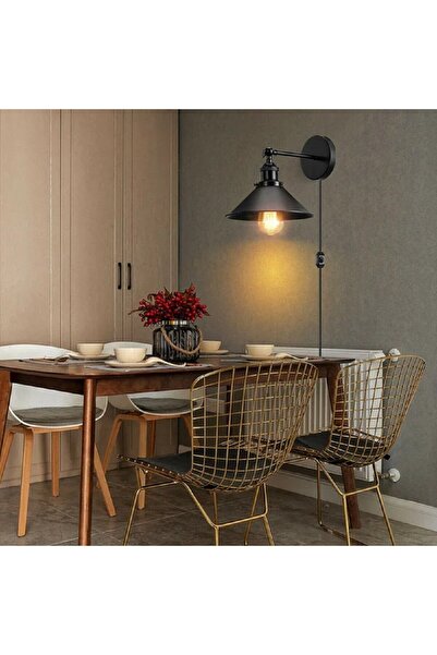 RİOLİGHT VİNTAGE,RETRO RUSTİK SİYAH METAL 1XE27 HAREKETLİ BAŞLIK FİŞLİ,KABLOLU APLİK ÇAP:23CM
