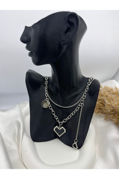 Yıldız Accessory Minecraft Siyah Kalp Çift Zincir Kolye I Love You Pul ile