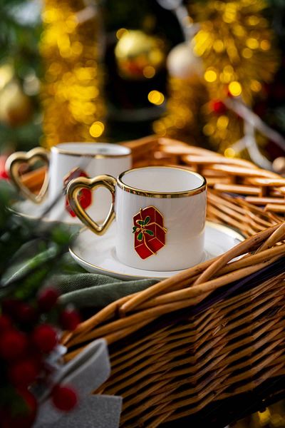 ACAR Limoges New Year's Red Gift Box Coffee Cup Set for 2 People - 90 ml
