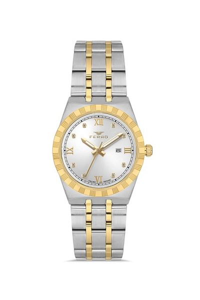FERRO Quartz Steel Gold/Gray 32 mm Women's Wristwatch (with Bracelet Gift)