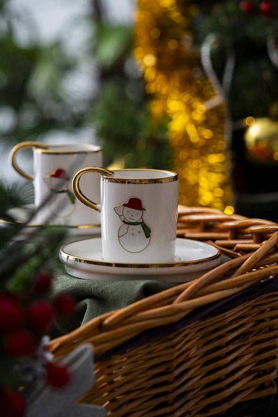 ACAR Rennes New Year's Snowman Coffee Cup Set for 2 People - 90 ml