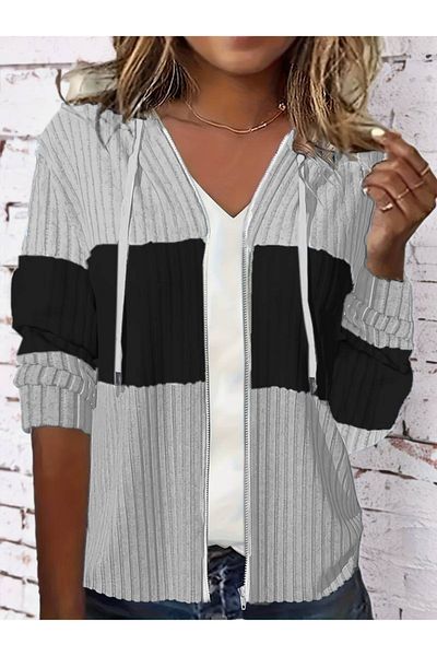 Viyamo Women's Long Sleeve Hooded Front Zip Block Print Hooded Camisole Jacket