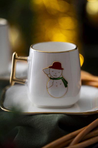 ACAR Leone New Year's Snowman Coffee Cup Set for 2 People - 90 ml