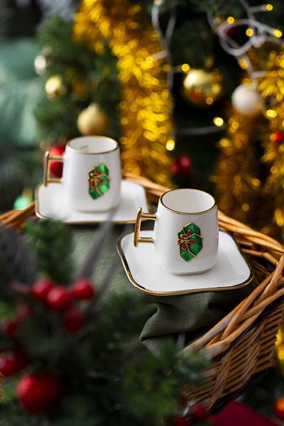 ACAR Leone New Year's Green Gift Box Coffee Cup Set for 2 People - 90 ml