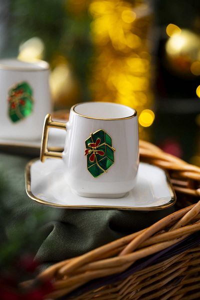 ACAR Leone New Year's Green Gift Box Coffee Cup Set for 2 People - 90 ml