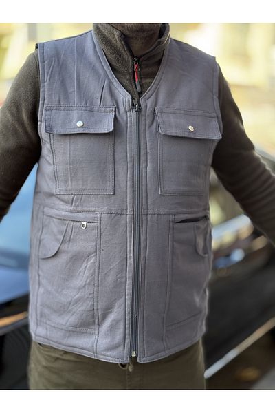 DostumGiyim Men's Multi-Pocket Winter Felted Vest with Fleece Inside Thermal Dad Vest