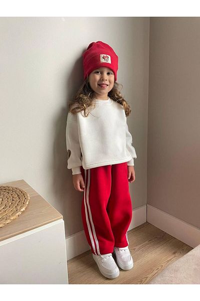 2kids2mom Red Striped Tracksuit and Sweatshirt Set - Heart Detail