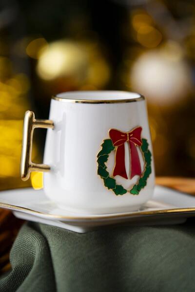 ACAR Leone Yılbaşı 2 Kişilik Kurdele Kahve Fincanı Takımı - 90 ml