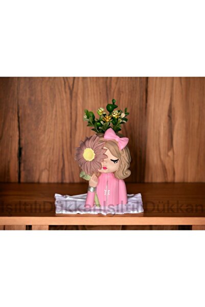 IŞILTILI DÜKKAN Pembe Kız Biblo / Heykel / Kalemlik / Sukulent Saksısı / Hedi...