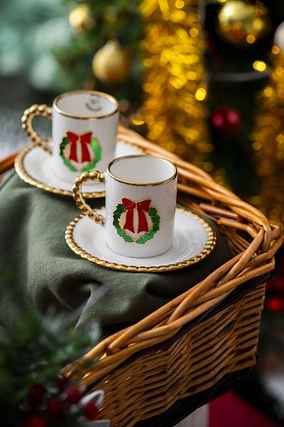 ACAR Dario New Year's 2-Person Ribbon Coffee Cup Set - 90 ml