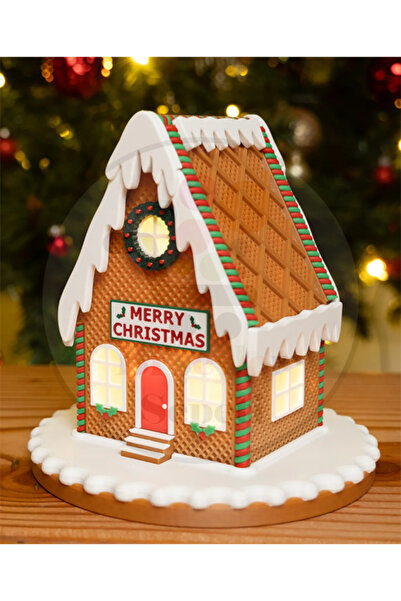 Bi'şeyler Sepeti Gingerbread House Christmas Decor - Yeni Yıl Ev Figür - Işıklı