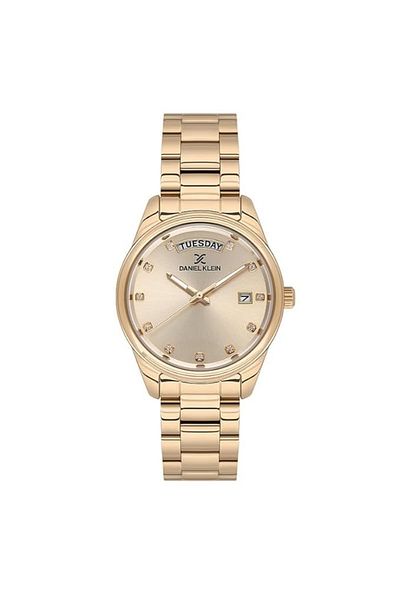 Daniel Klein -Dk.1.13718-2 Day and Date Display Waterproof Rhinestone Design Gold Color Women's Sleeve