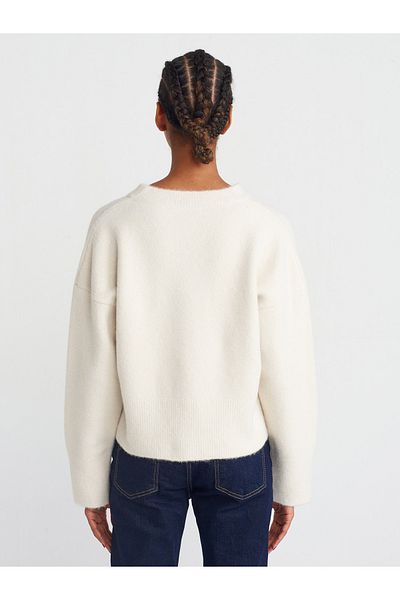 Dilvin 10645 Beige V-Neck Soft Knitwear Sweater