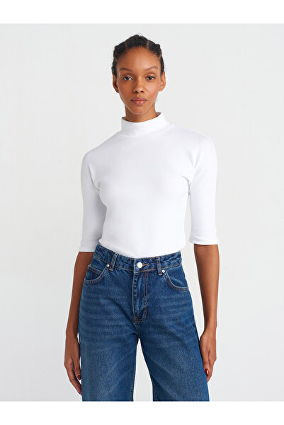 Dilvin 31244 Stand Collar T-Shirt-White