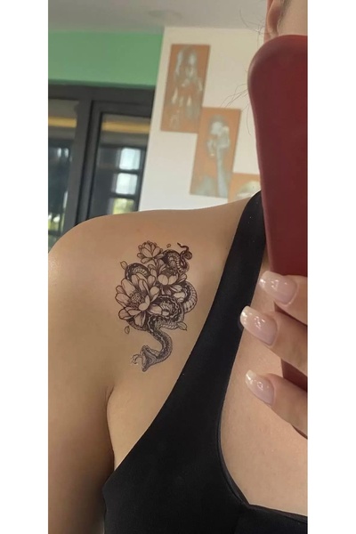 Genel Markalar 3d Geçici Çiçek Ve Yilan Dövme Tattoo