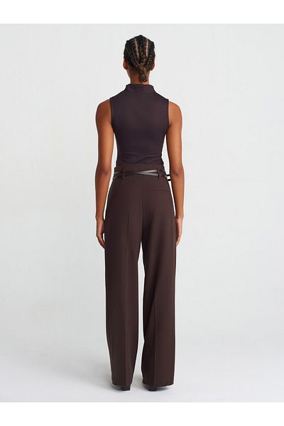 Dilvin 71526 Model Brown Trousers with High Waist and Belt