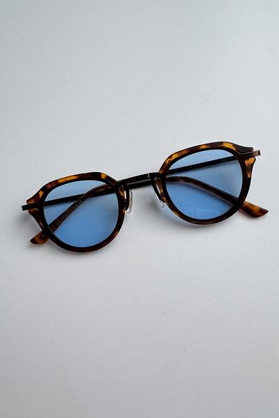 DSN Blue Glass Leopard Patterned Bold Sunglasses - Frame