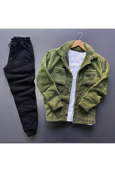 MEİLİFENG Fleece Cardigan Jacket And Tracksuit Bottom Set