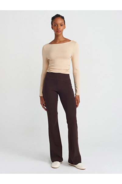 Dilvin 31401 Μπεζ Boat Neck Ball-Light Gathered