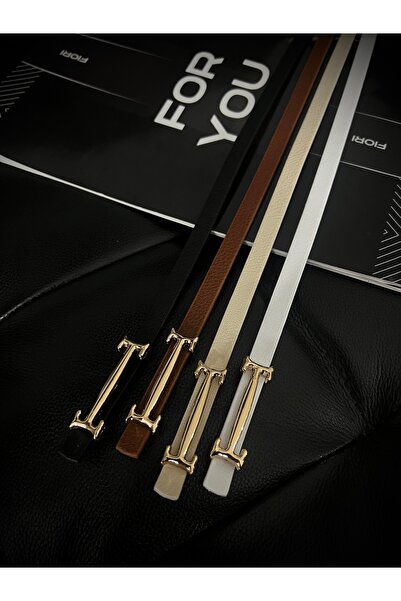 Fiori Gold Long Buckle Thin Belt, Pants Belt, Shirt Belt, Coat Belt, Dress Belt