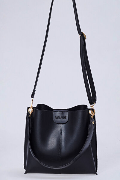 bag&more Geantă neagră pentru femei, geantă cu mâner eșarfă, geantă de umăr c...