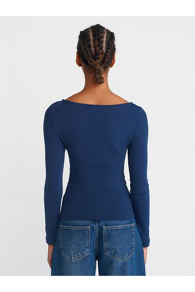 Dilvin 31401 Drawstring Boat Neck Ball-Navy Blue