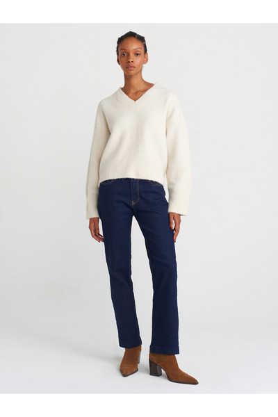 Dilvin 10645 Pulover de tricotaj moale cu decolteu în V bej