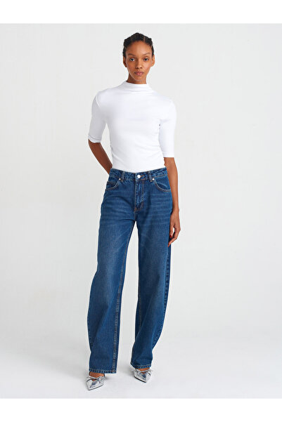 Dilvin 31470 Dik Yaka Büzgülü T-shirt-beyaz