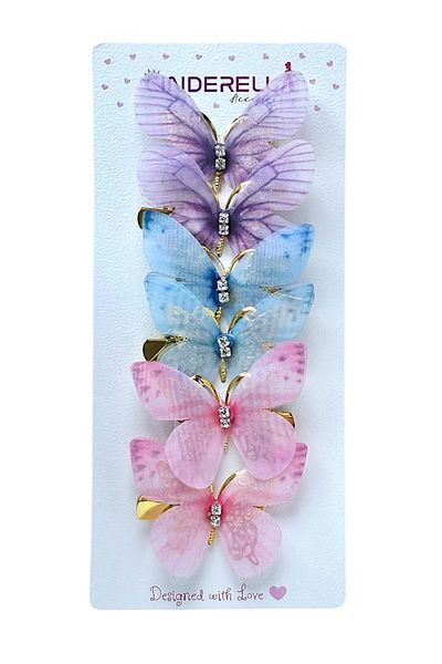 Cinderella Set de 6 catarame mobile fluture - cu aripi din tul și detaliu de piatră, agrafă de păr colorată de 5 cm