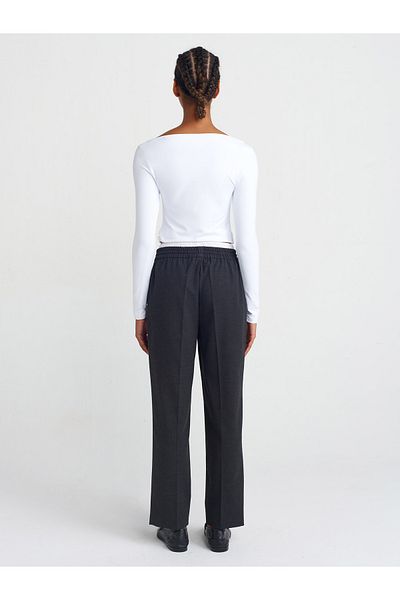 Dilvin 71582 Double Waistband Wide Leg Trousers-Anthracite
