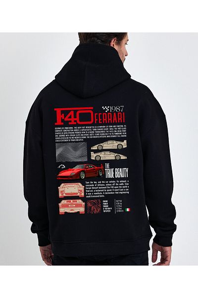 Uniquetex Vek Car Printed Oversize Sweatshirt Hoodie - F-40