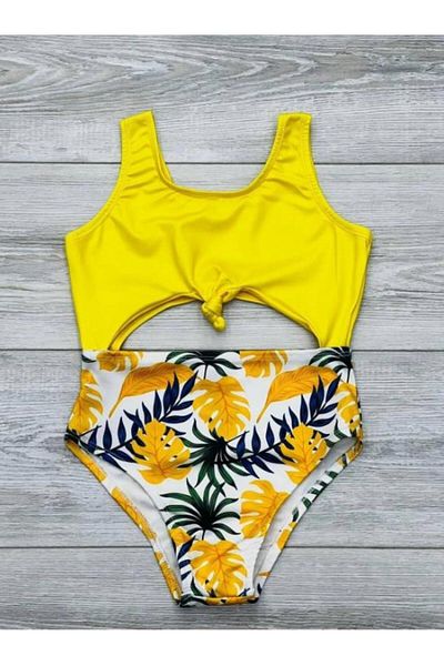 RAPAPA Girl's Slim Fit Back Detailed Front Tie Patterned Swimsuit 0906